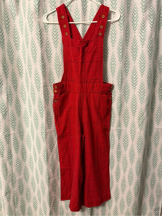 Liz Alig Pants - Red Plaid Wide-Leg Overalls